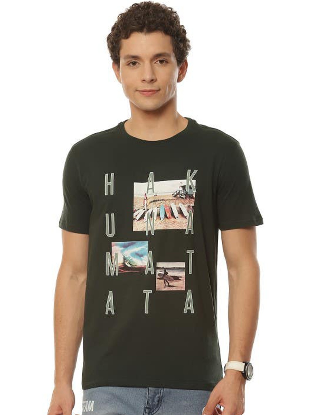 

2Bme Graphic Printed Short Sleeves Cotton T-shirt, Green