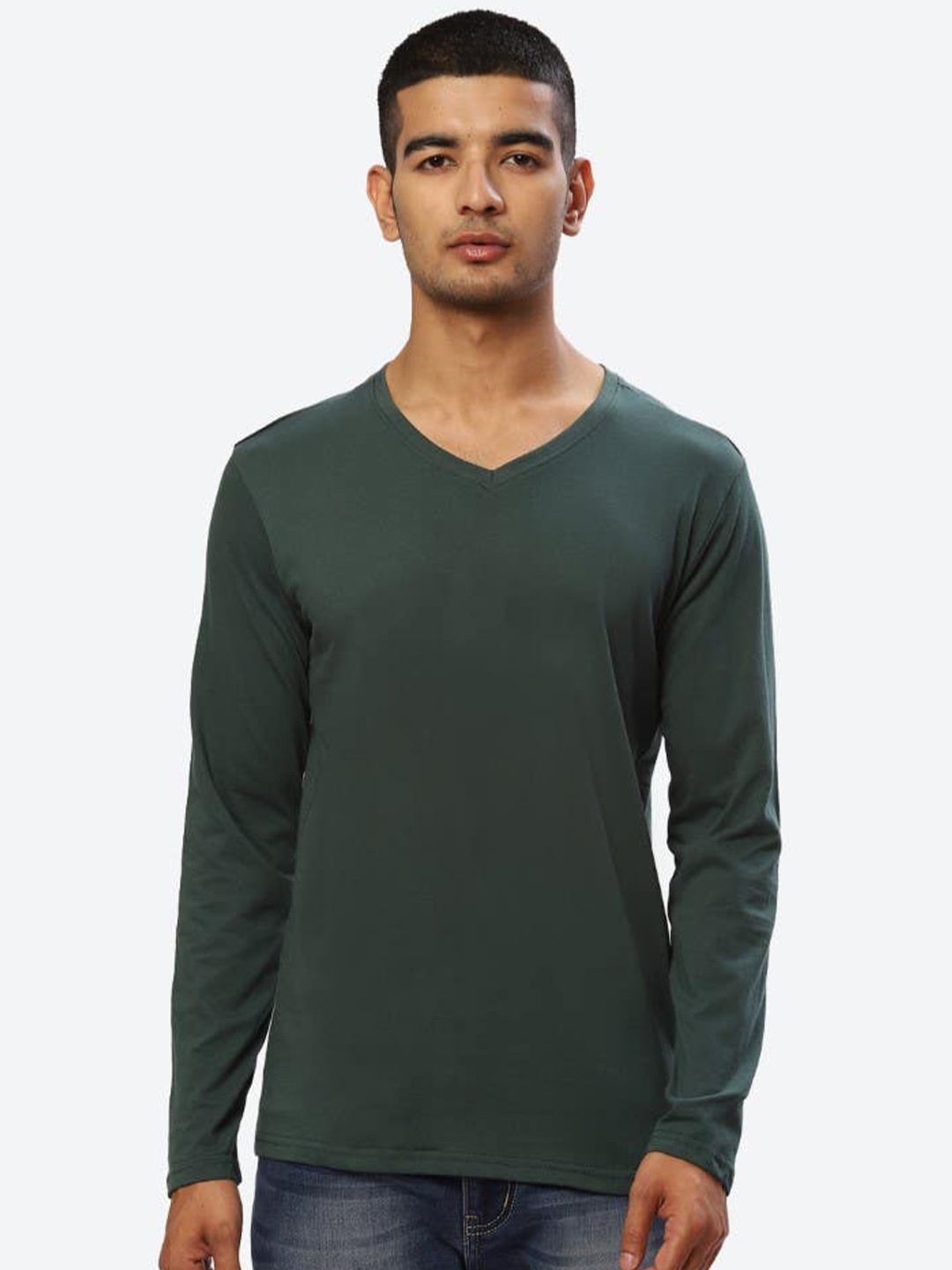 

2Bme V-Neck Long Sleeves Cotton T-shirt, Green