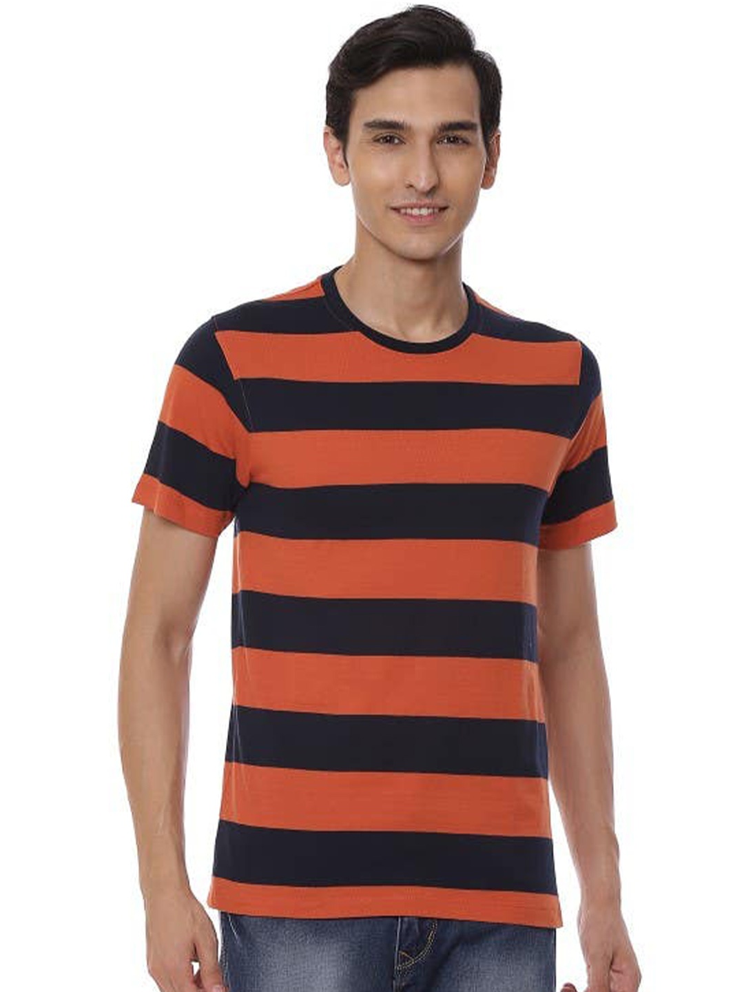 

2Bme Striped Short Sleeves Cotton T-shirt, Orange