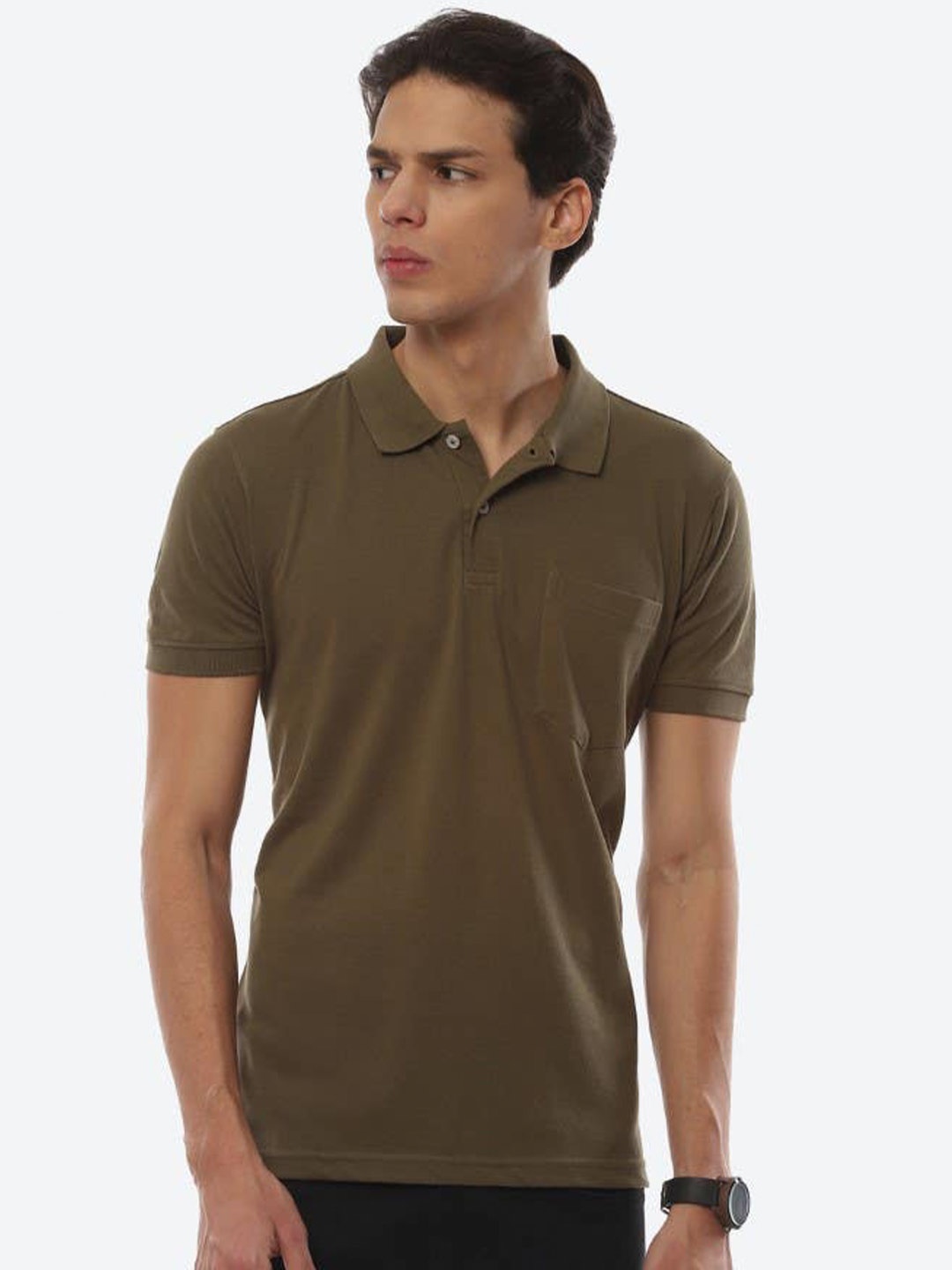

2Bme Polo Collar Short Sleeves Cotton T-shirt, Olive