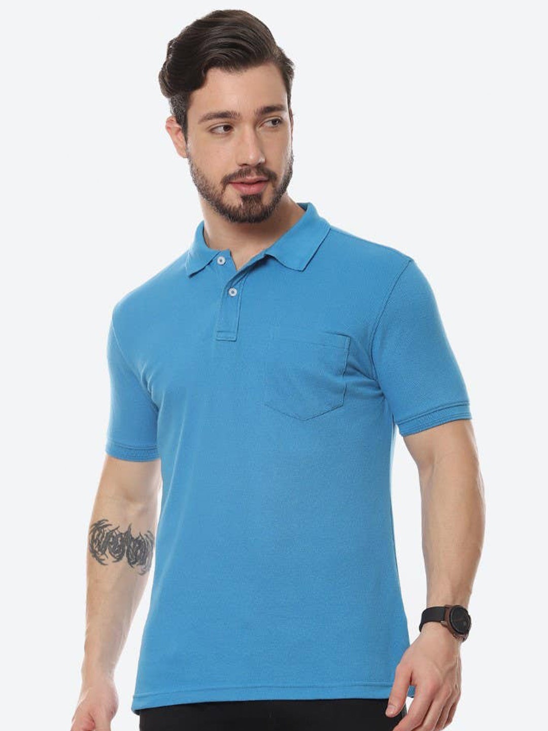 

2Bme Polo Collar Short Sleeves Cotton T-shirt, Blue