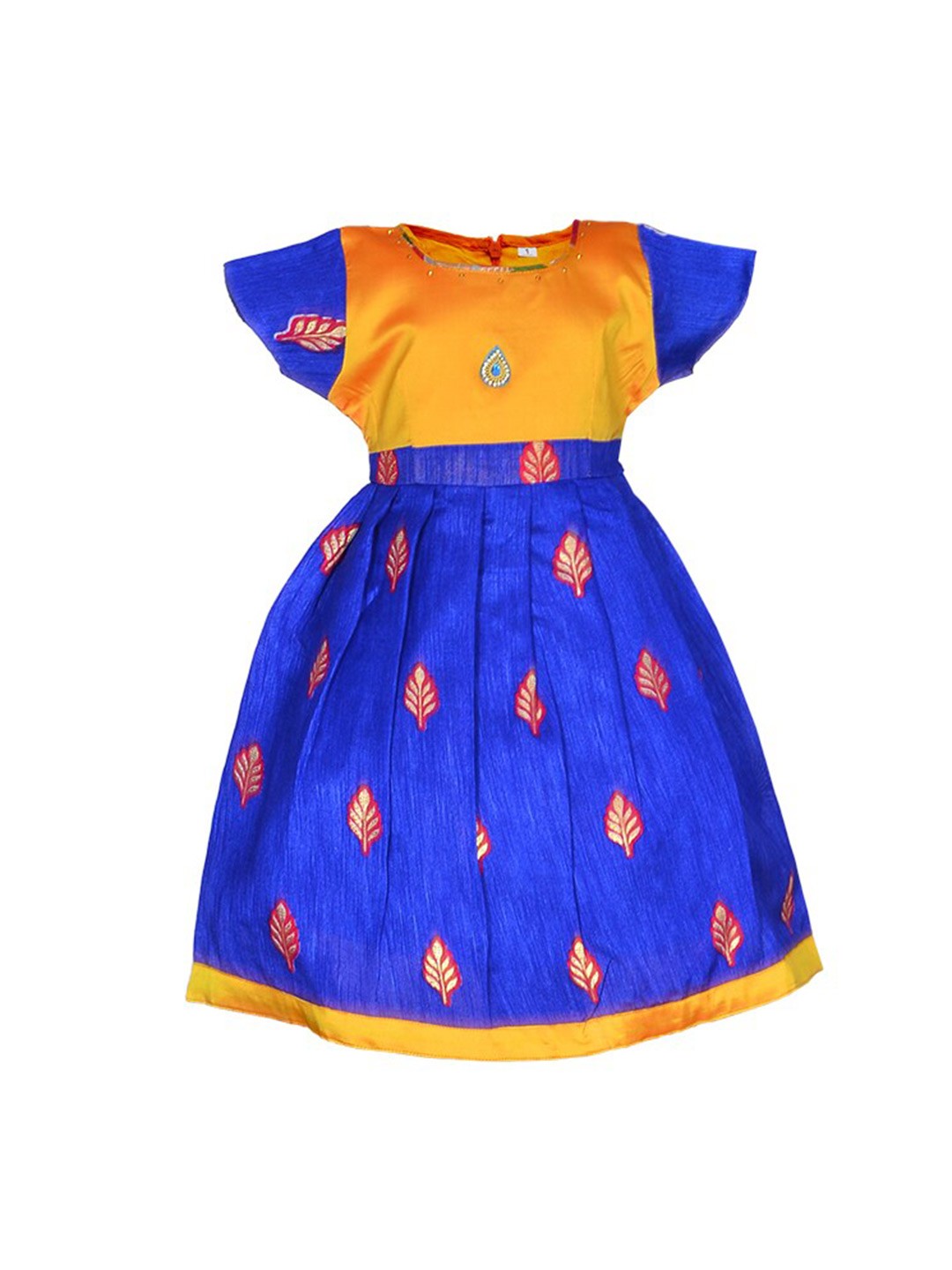 

BAESD Girls Floral Printed Cap Sleeves A-Line Silk Cotton Ethnic Dress, Blue