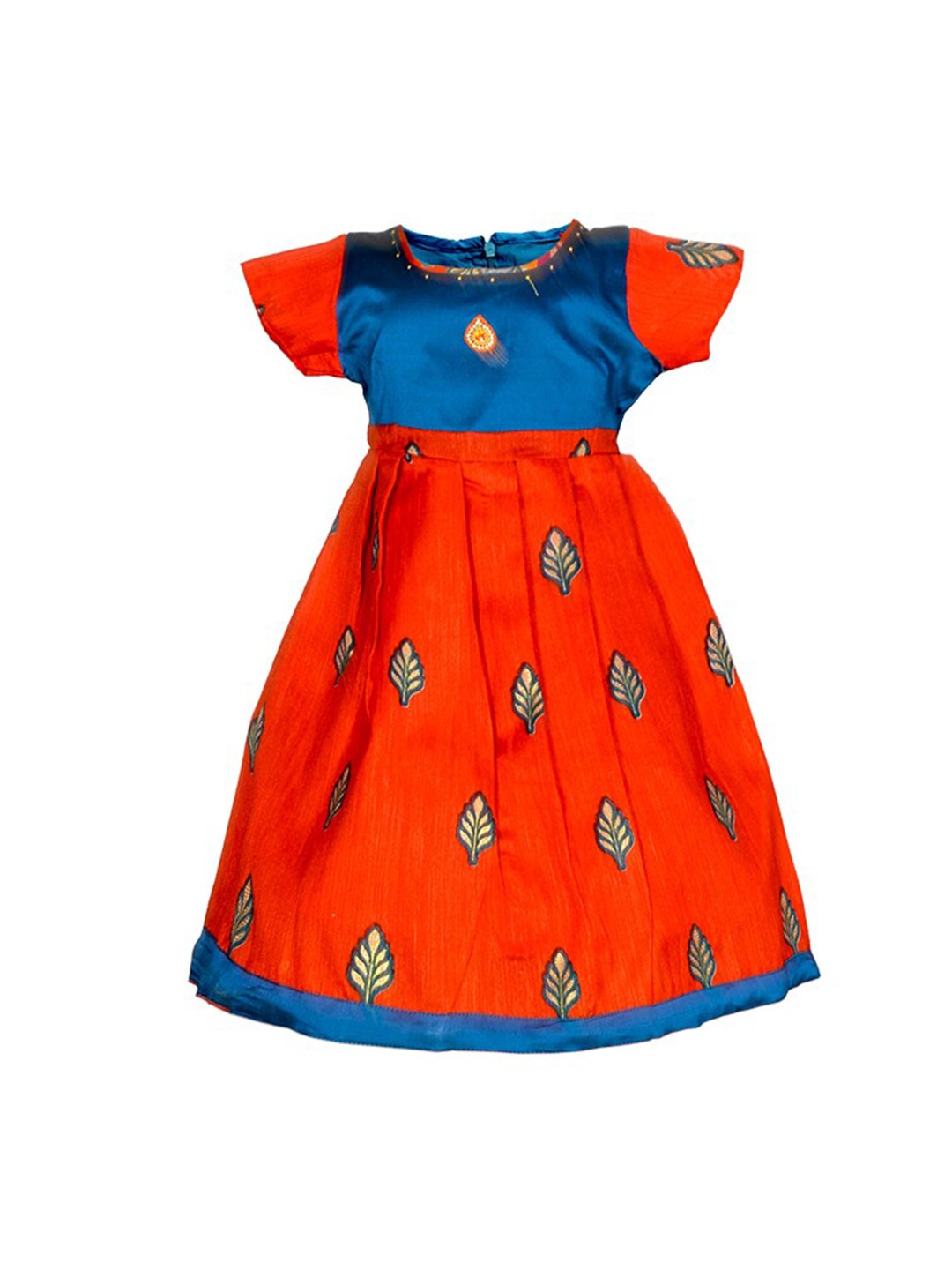 

BAESD Girls Floral Printed Cap Sleeves A-Line Silk Cotton Ethnic Dress, Red