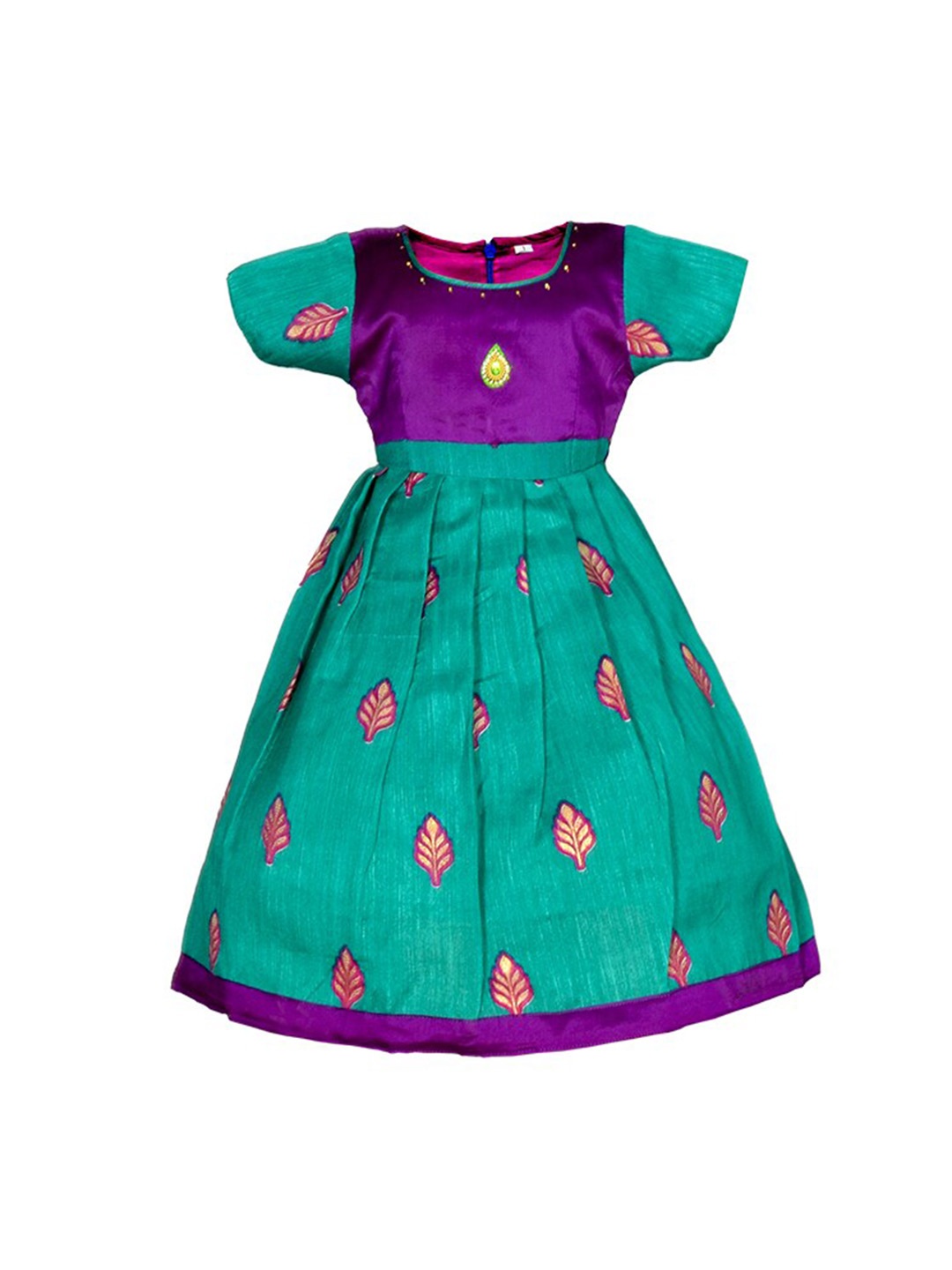 

BAESD Girls Floral Printed Cap Sleeves A-Line Silk Cotton Ethnic Dress, Green
