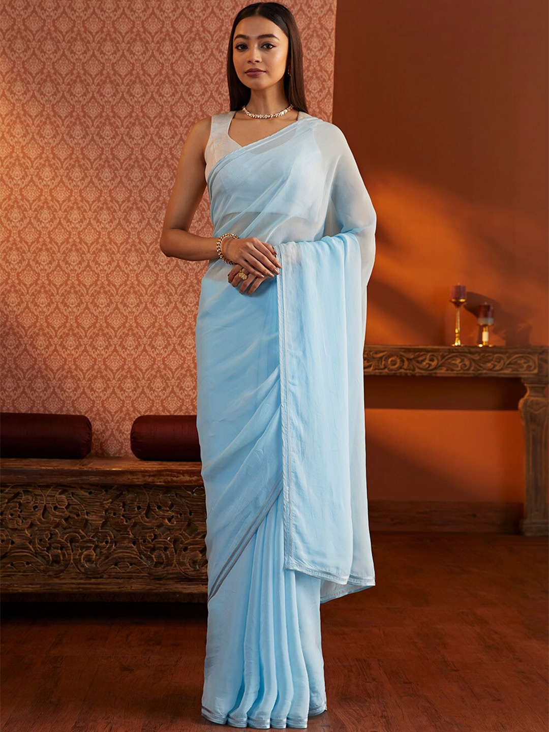 

Taneira Floral Embroidered Saree, Blue