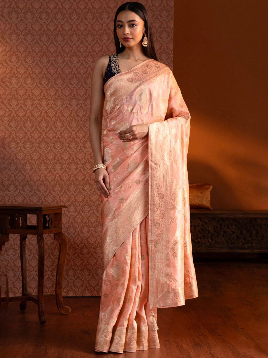 

Taneira Ethnic Motifs Woven Design Zari Saree, Orange