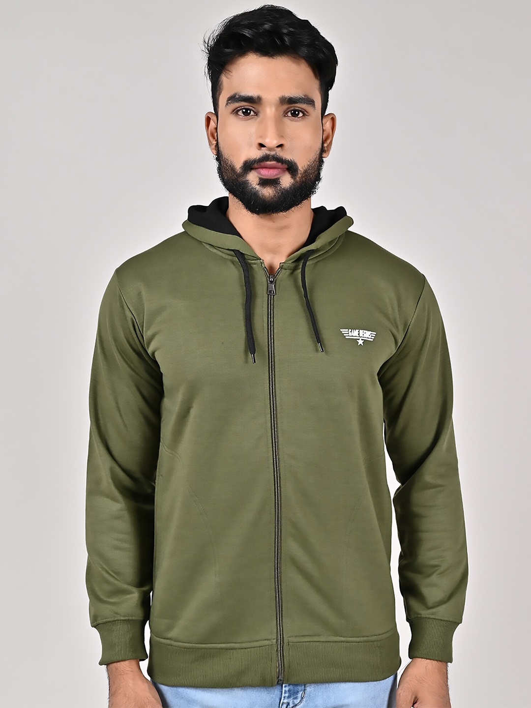 

GAME BEGINS Hooded Front-Open Sweatshirt, Green