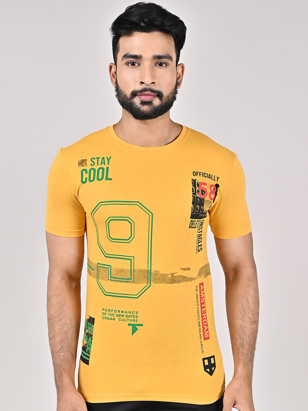 

GAME BEGINS Typography Printed Pure Cotton T-Shirt, Yellow