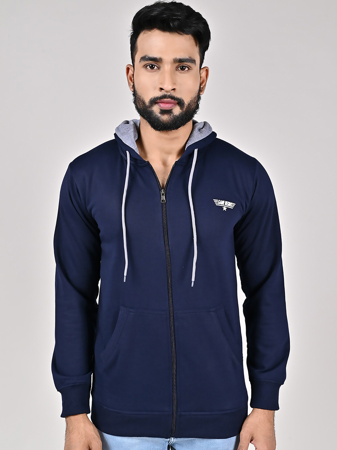 

GAME BEGINS Hooded Front-Open Sweatshirt, Blue