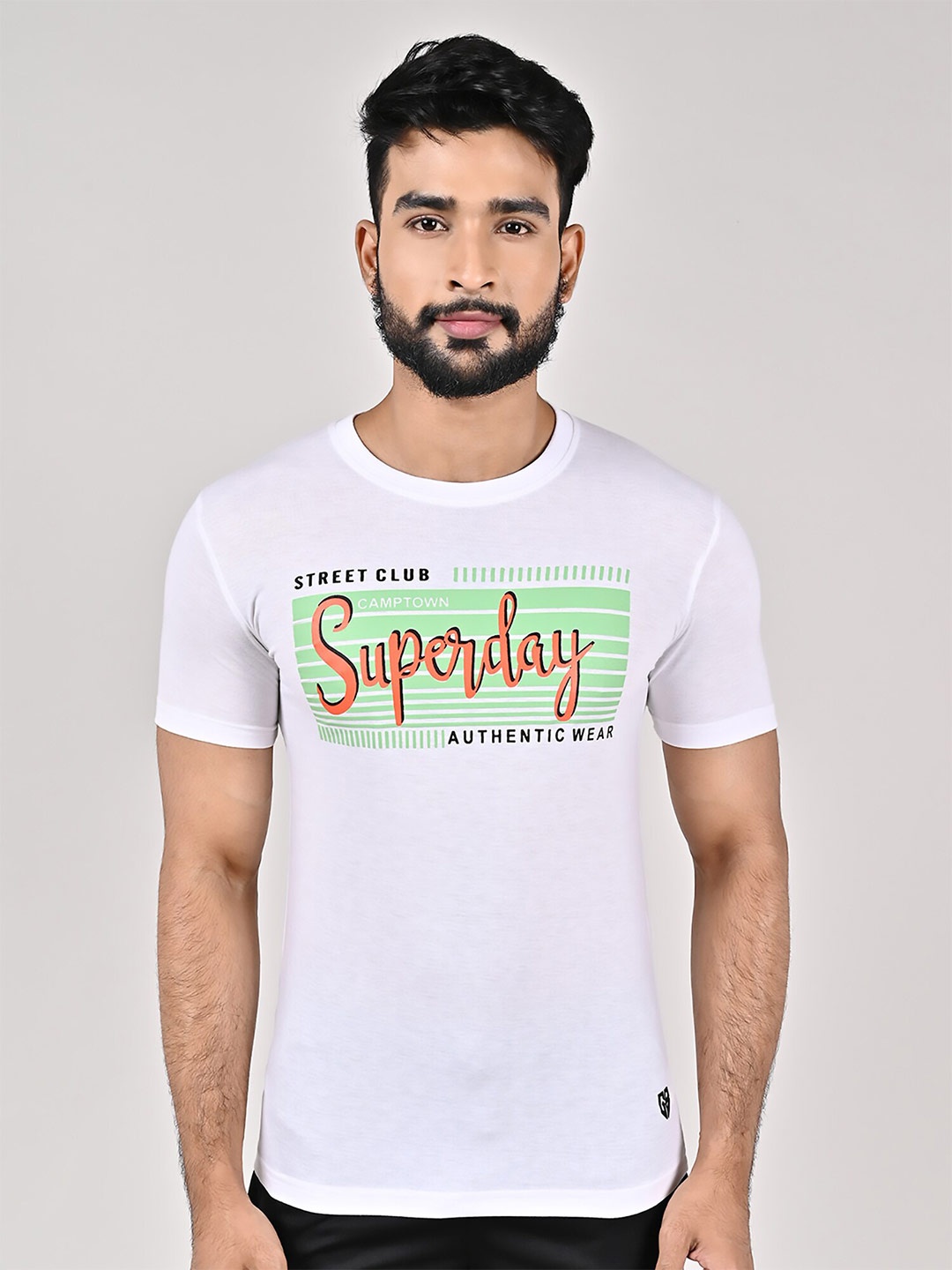 

GAME BEGINS Typography Printed Pure Cotton T-Shirt, White