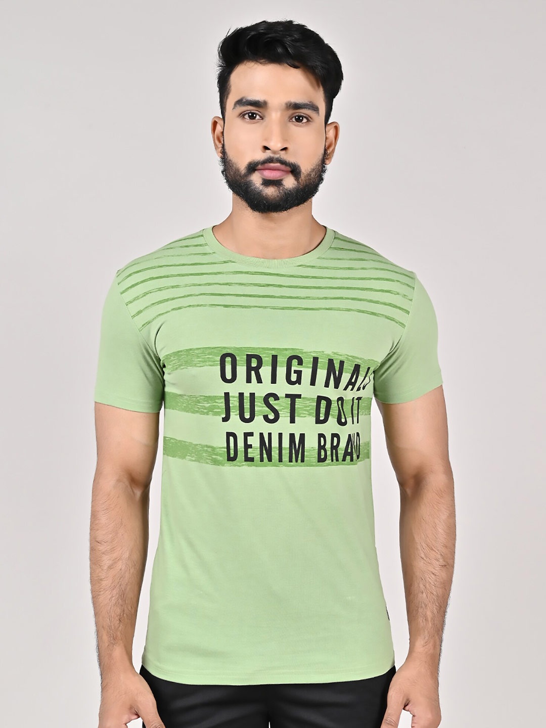 

GAME BEGINS Typography Printed Pure Cotton T-Shirt, Green