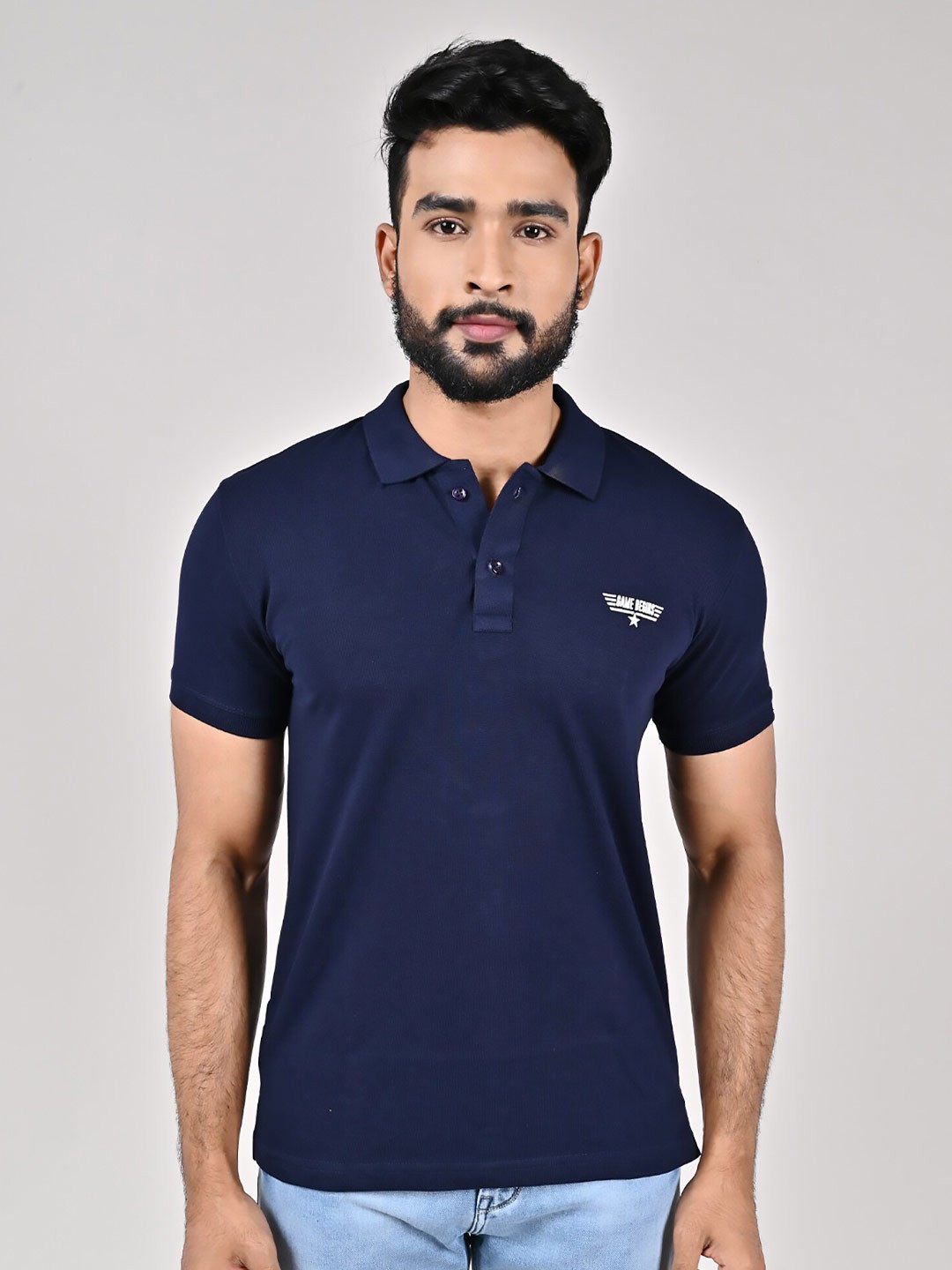 

GAME BEGINS Polo Collar Pure Cotton T-Shirt, Navy blue
