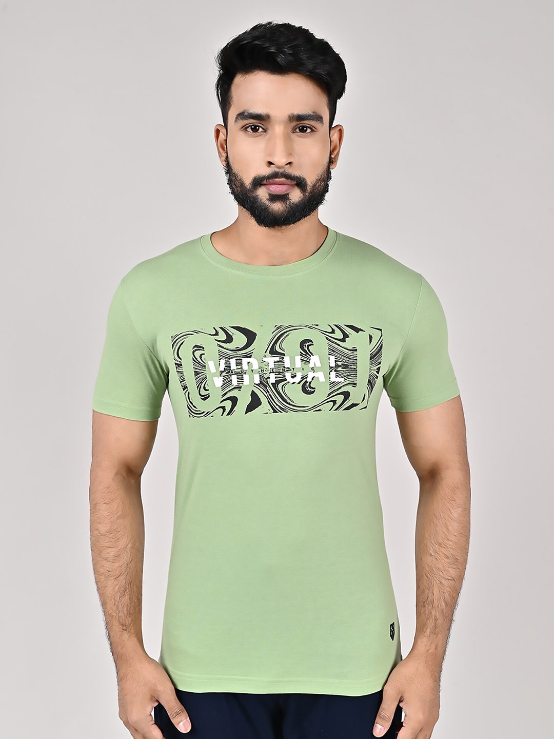 

GAME BEGINS Typography Printed Pure Cotton T-Shirt, Green