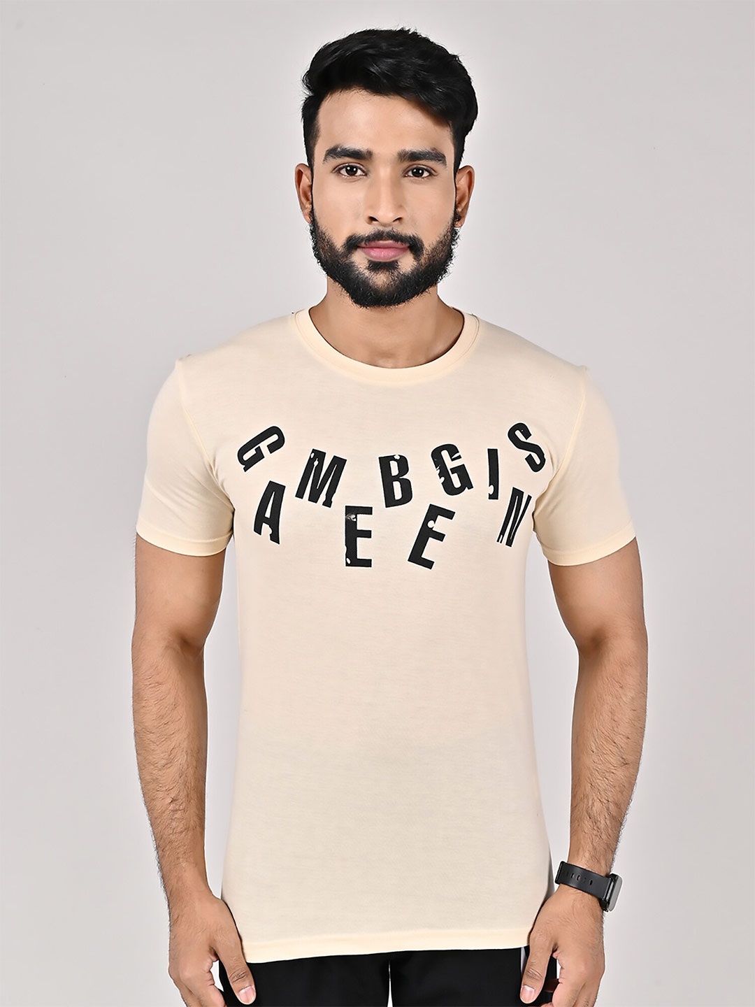 

GAME BEGINS Typography Printed Pure Cotton T-Shirt, Cream