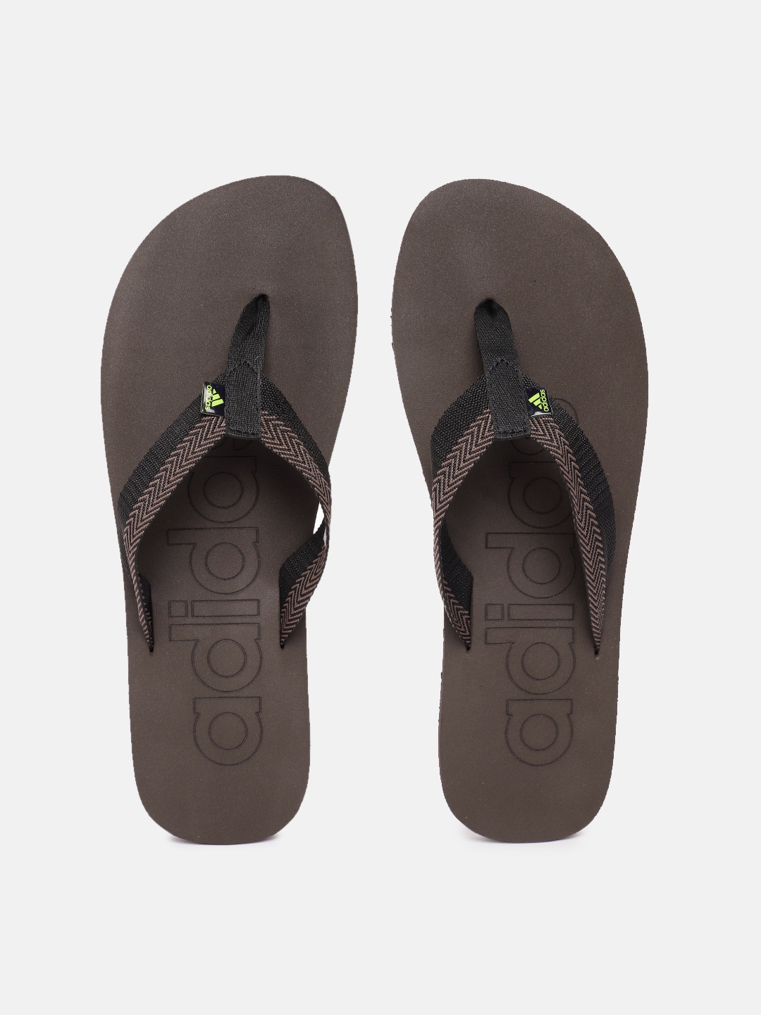 

ADIDAS Men Brand Logo Printed Thong Flip-Flops, Brown