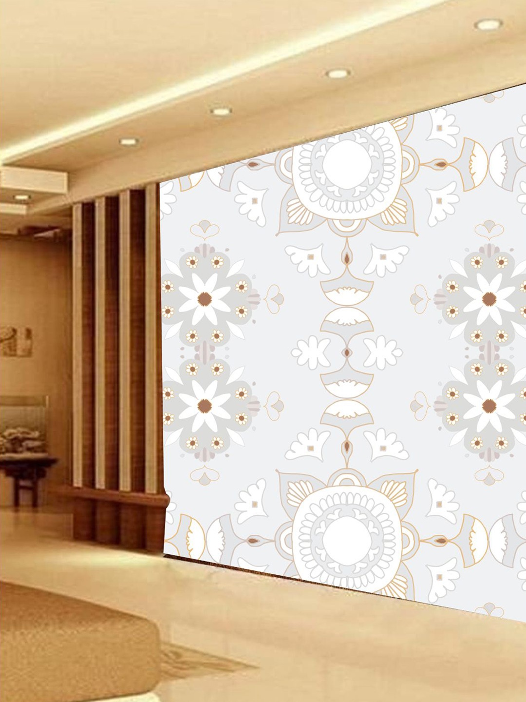 

KSHIRSA Grey & White Ethnic Printed Self Adhesive Wallpaper