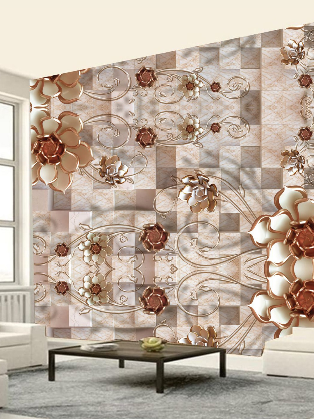 

KSHIRSA Brown & Grey Floral Printed Self Adhesive Wallpaper