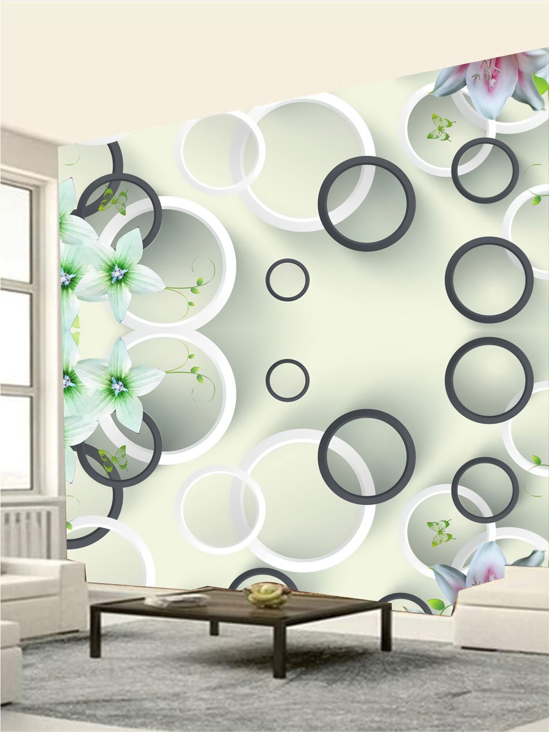 

KSHIRSA Grey & White Floral Printed Self Adhesive Removable Wallpaper