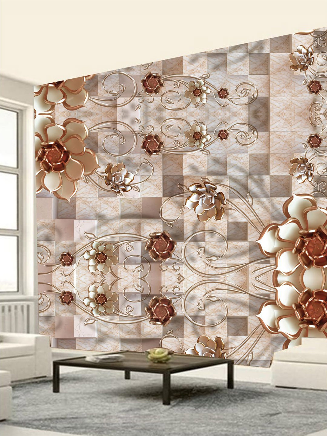 

KSHIRSA Beige & Brown Floral Printed Removable Self-Adhesive Wallpaper