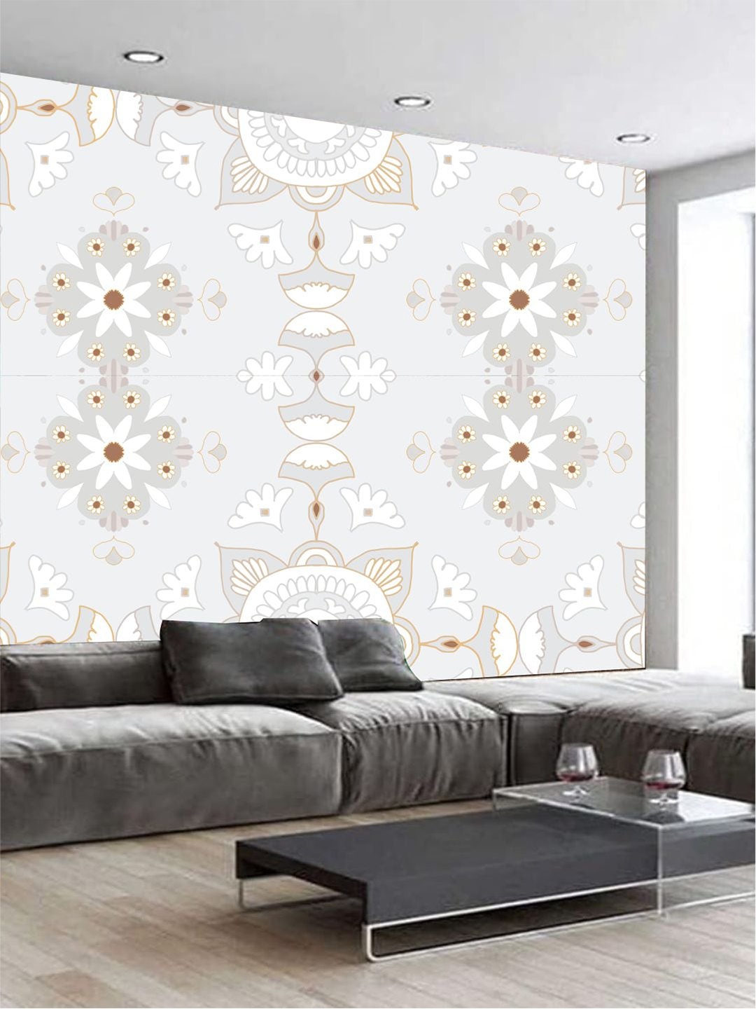 

KSHIRSA Wallpepar Grey & White Ethnic Motifs Printed Self Adhesive Removable Wallpaper