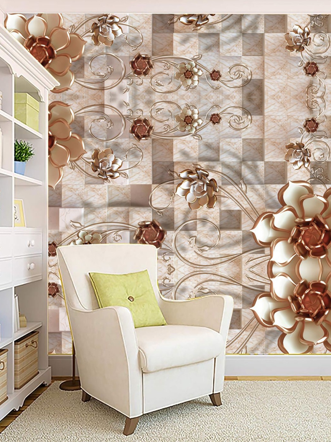 

KSHIRSA Brown Floral Design Self Adhesive Removable Wallpaper