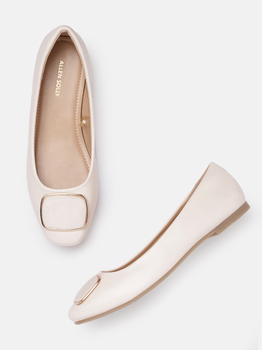

Allen Solly Women Round-Toe Ballerinas with Metal-Detail, Off white