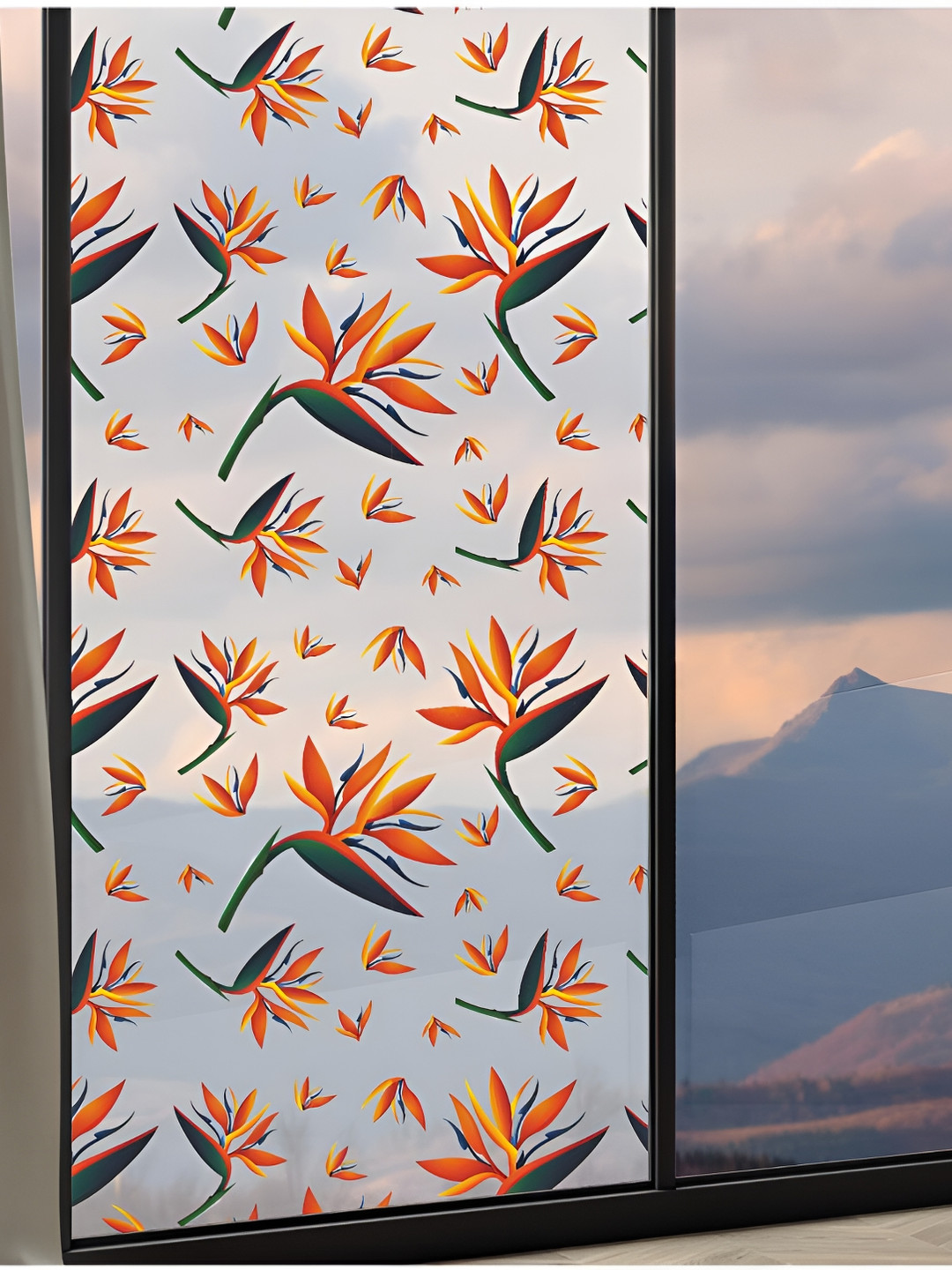 

CVANU Transparent & Red Floral Printed Self-Adhesive Waterproof Window Film