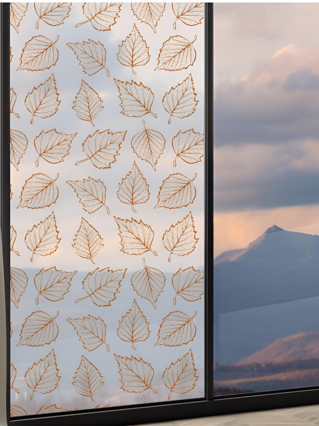 

CVANU Transparent & Brown Leaf Printed Self Adhesive Waterproof Window Film Sticker