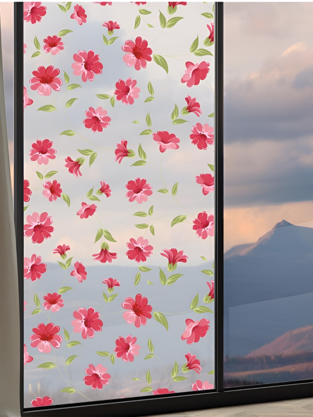 

CVANU Transparent Red Floral & Botanical Printed Self-Adhesive Window Film