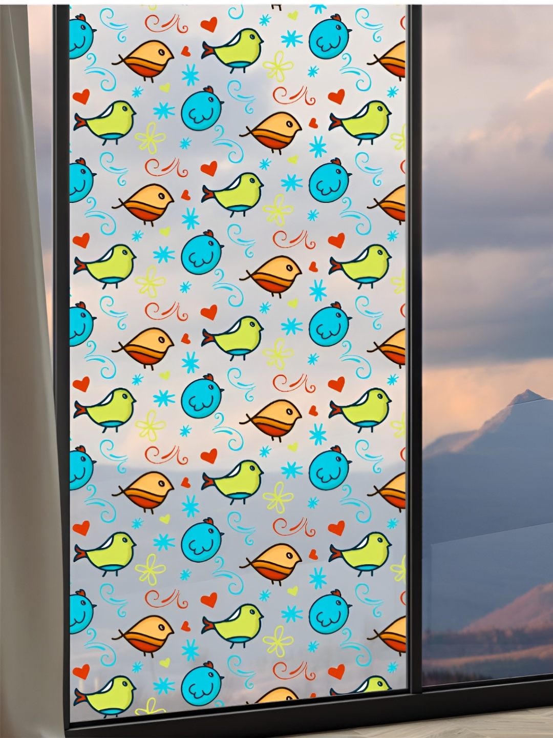 CVANU Transparent Blue Printed Self-Adhesive Window Film