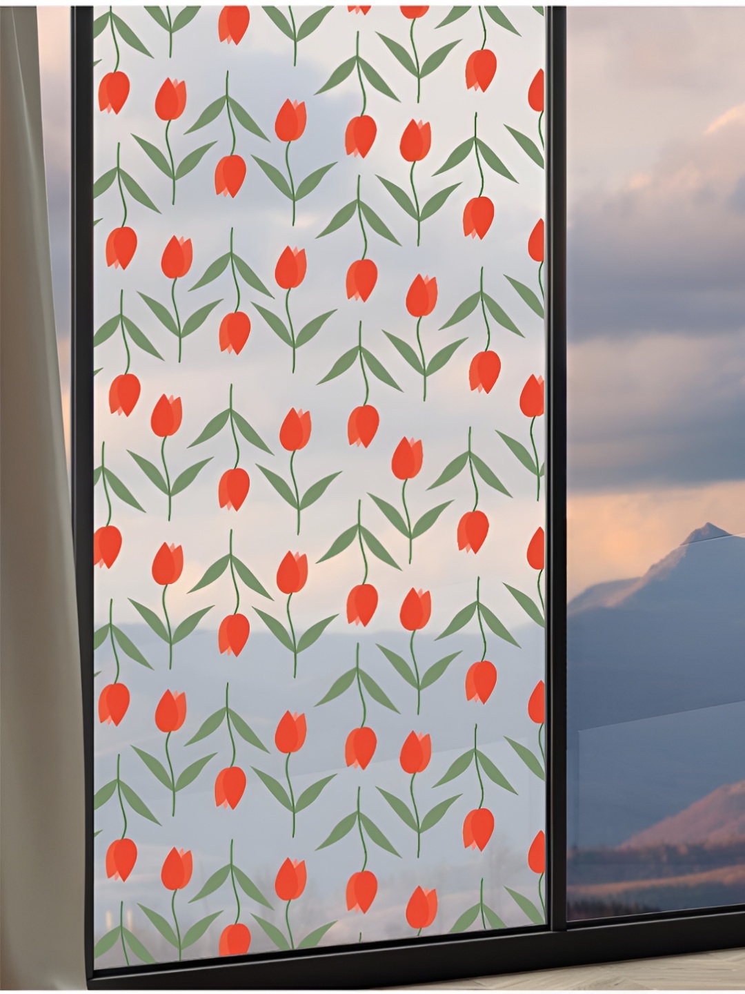 

CVANU Red & Green Floral Printed Self Adhesive Window Sticker