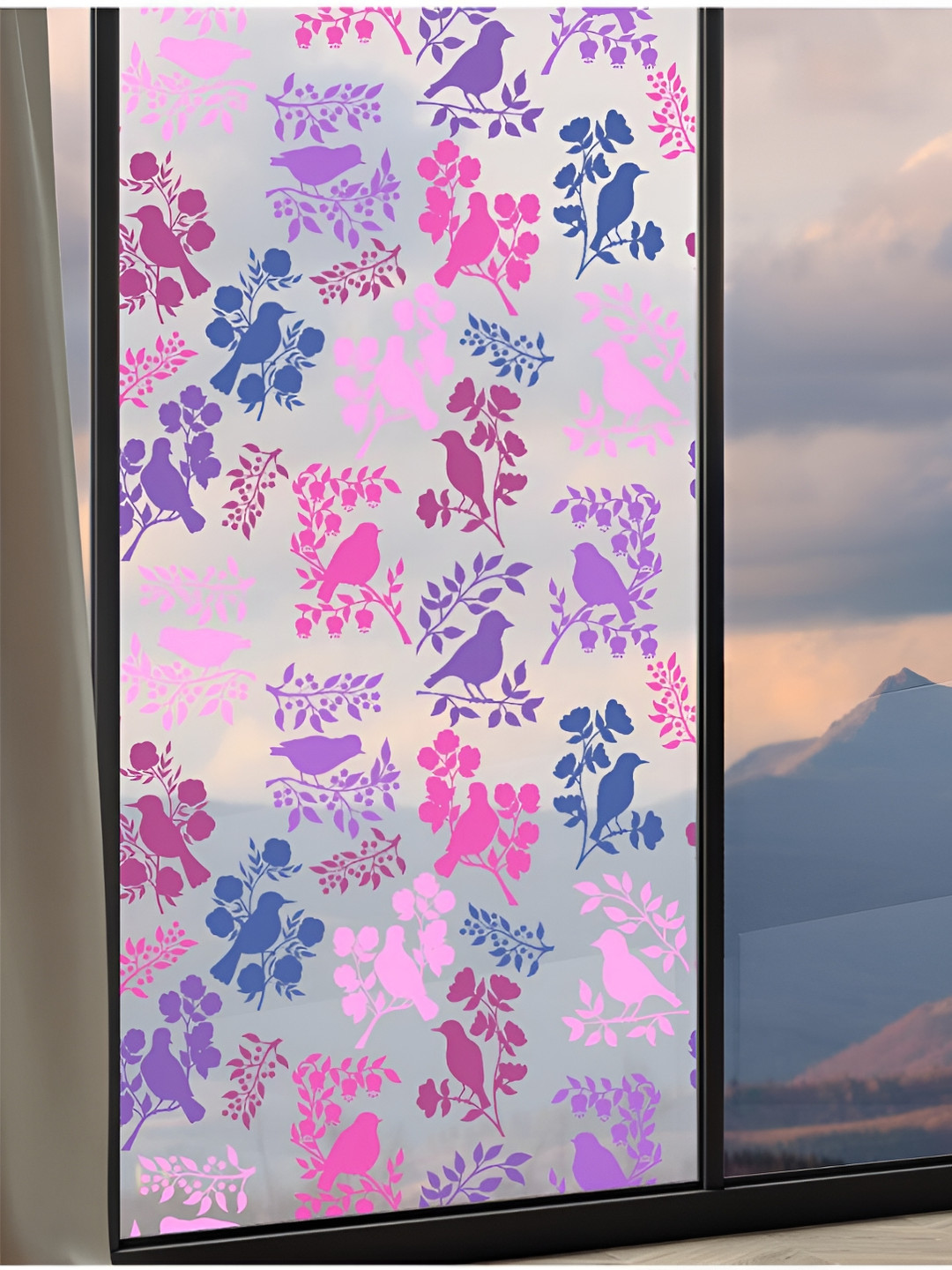 

CVANU Pink & Purple Floral Printed Self Adhesive Window Sticker