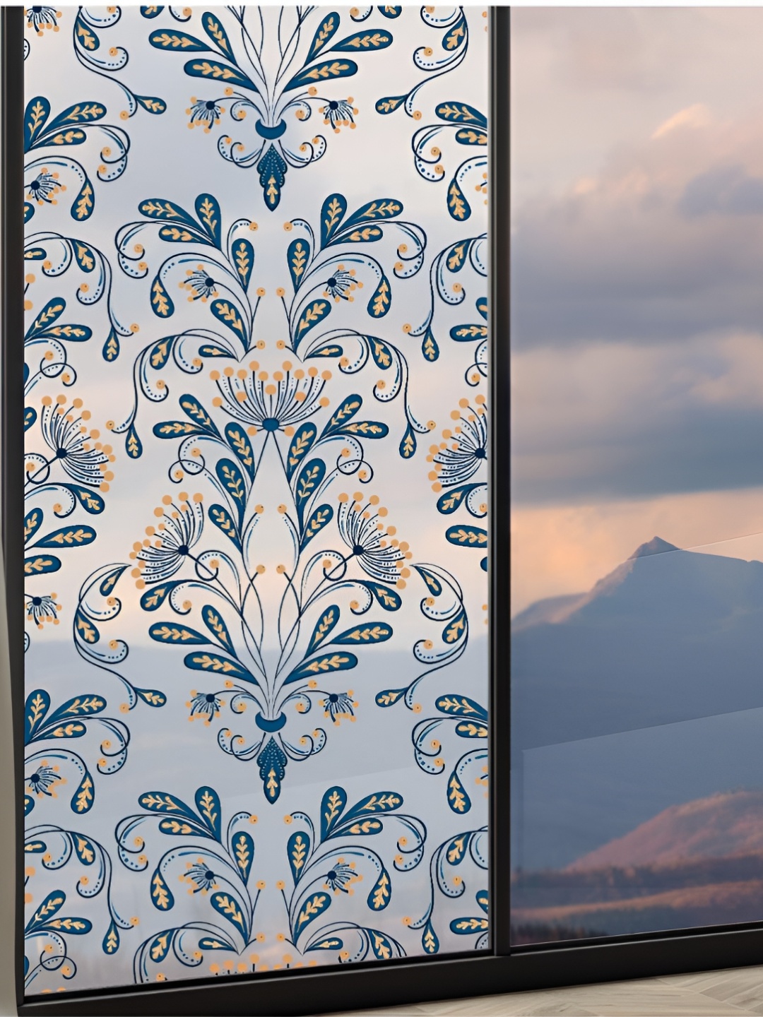 

CVANU Transparent & Blue Floral Printed Self-Adhesive Waterproof Window Film Sticker