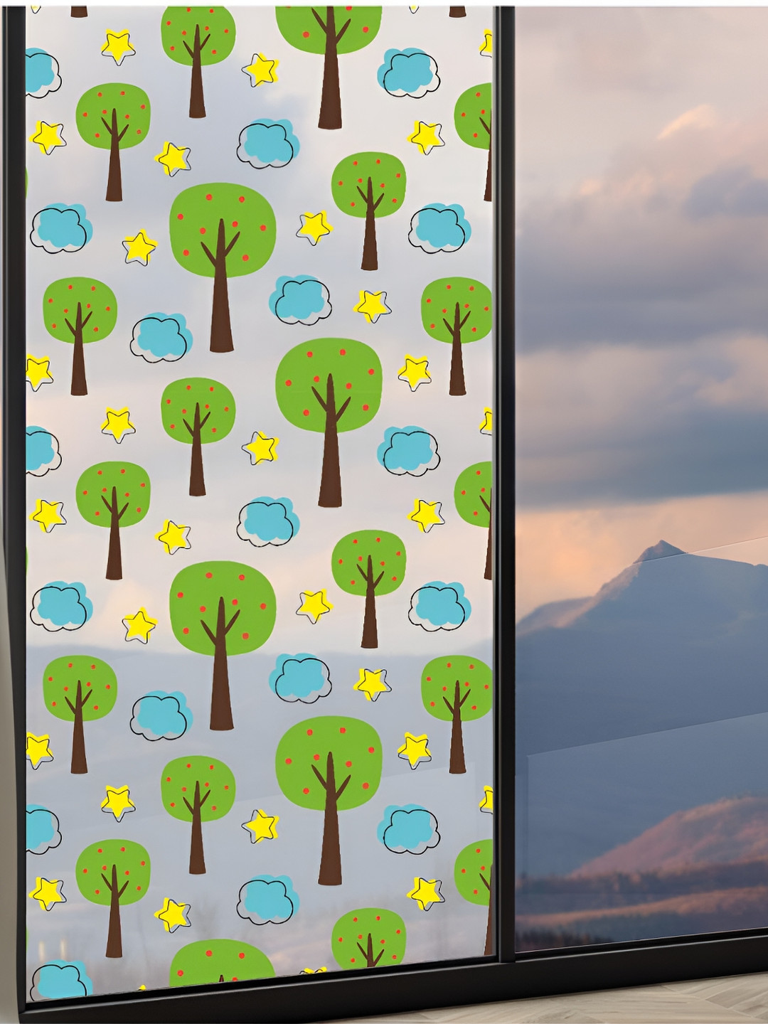 

CVANU Transparent & Green Printed Self-Adhesive Window Film Sticker