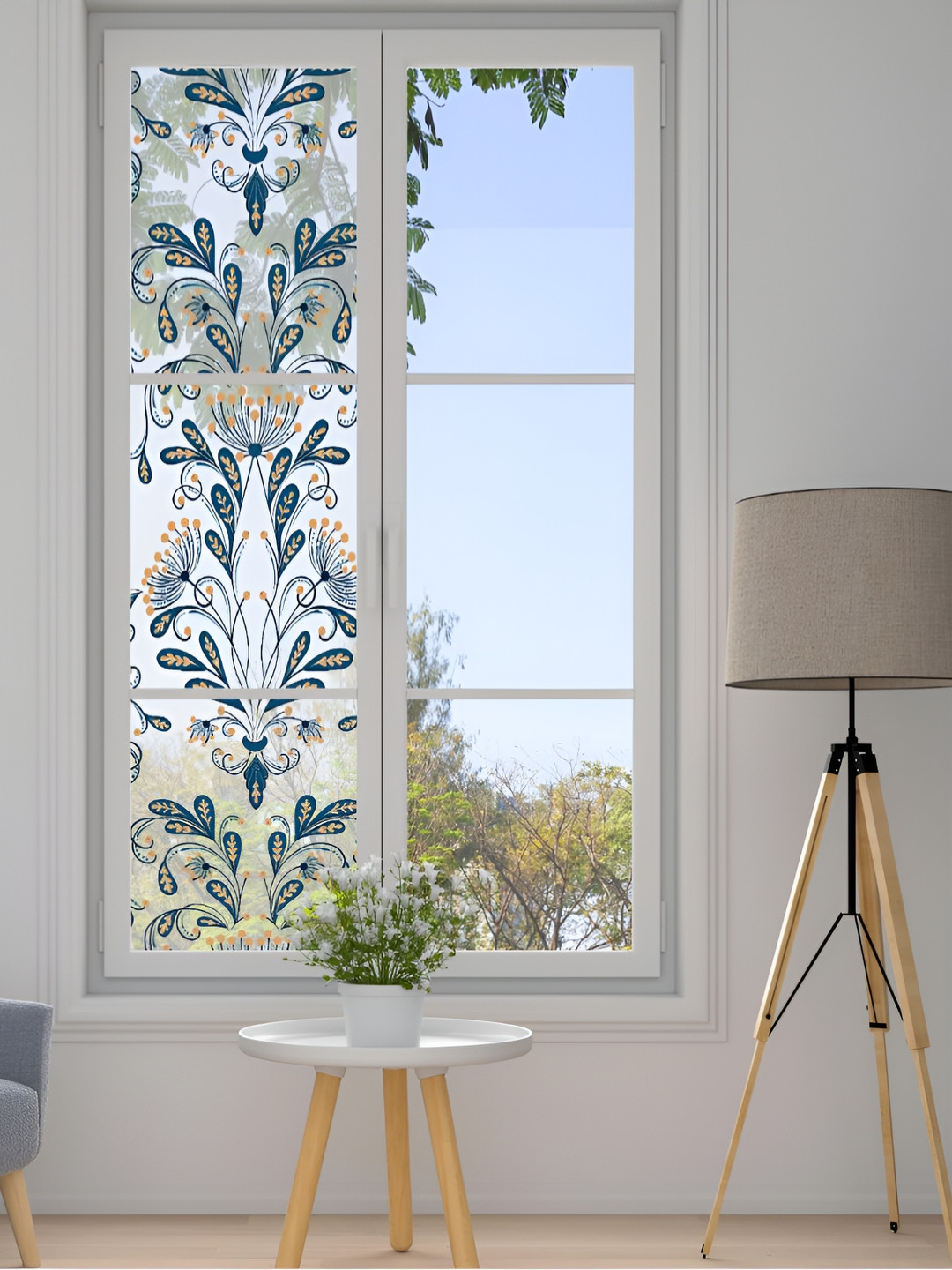 

CVANU Transparent & Blue Printed Self Adhesive Window Sticker