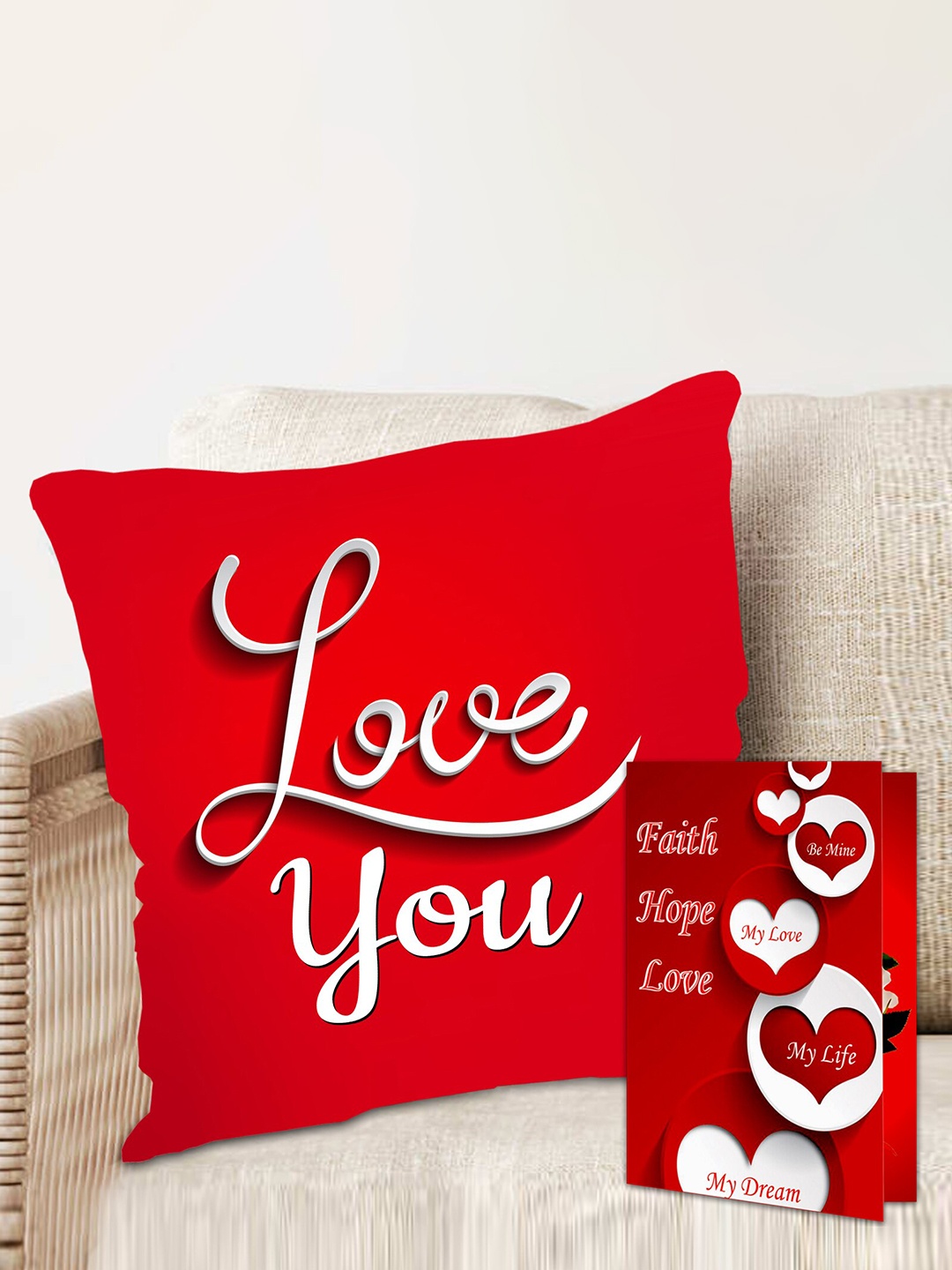 

ME & YOU White & Red Valentines Day Printed Cushion & Card Gift Hamper