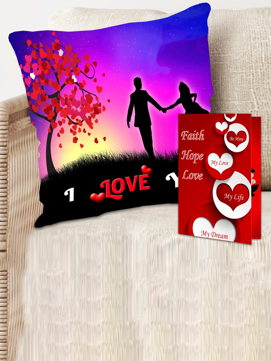 

ME & YOU Black & Red Valentines Day Printed Cushion & Card Gift Hamper, Blue