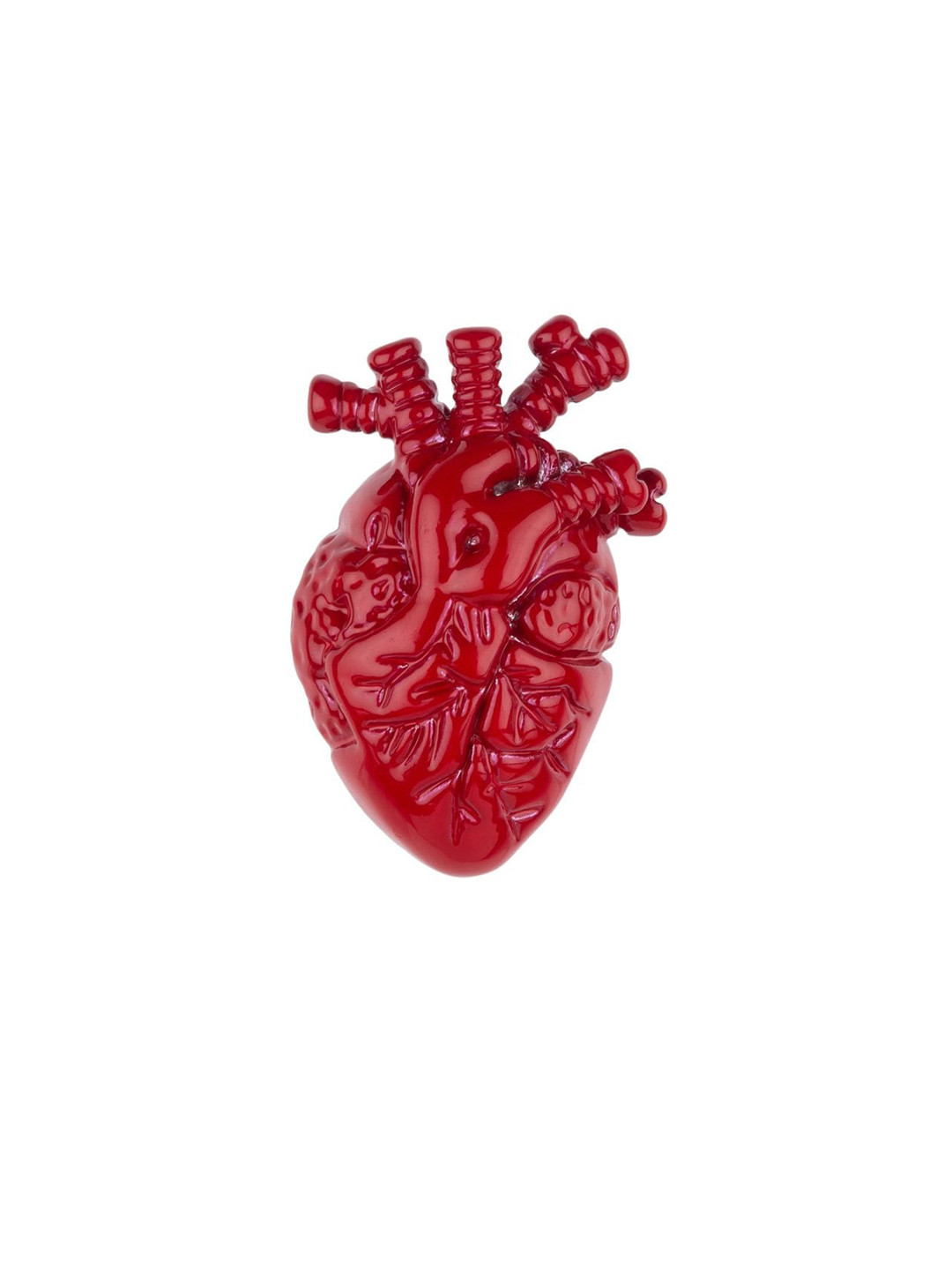 

The Tie Hub Rhodium-Plated Metal Heart Charm Brooch, Red