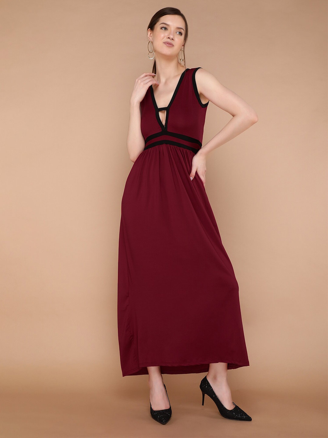 

LULU & SKY V-Neck Sleeveless A-Line Maxi Dress, Red