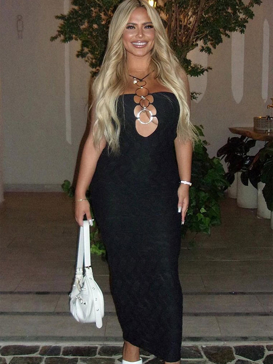 

LULU & SKY Off Shoulder Cut Out Bodycon Maxi Dress, Black