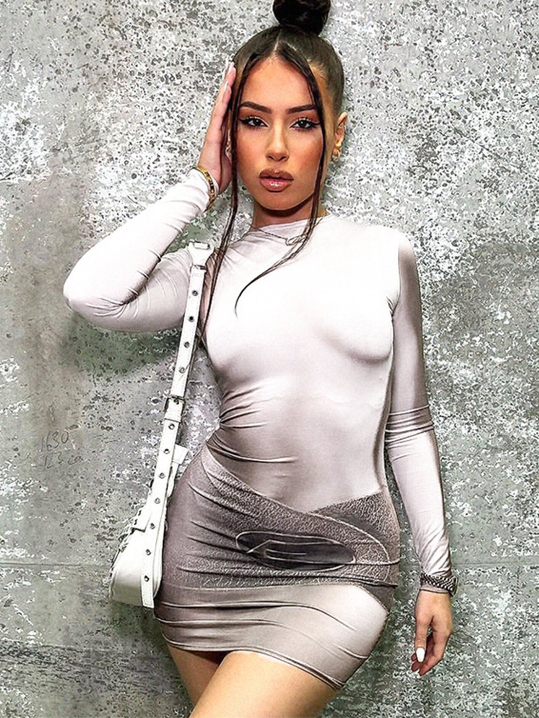 

LULU & SKY Abstract Printed Bodycon Above Knee Dress, Grey