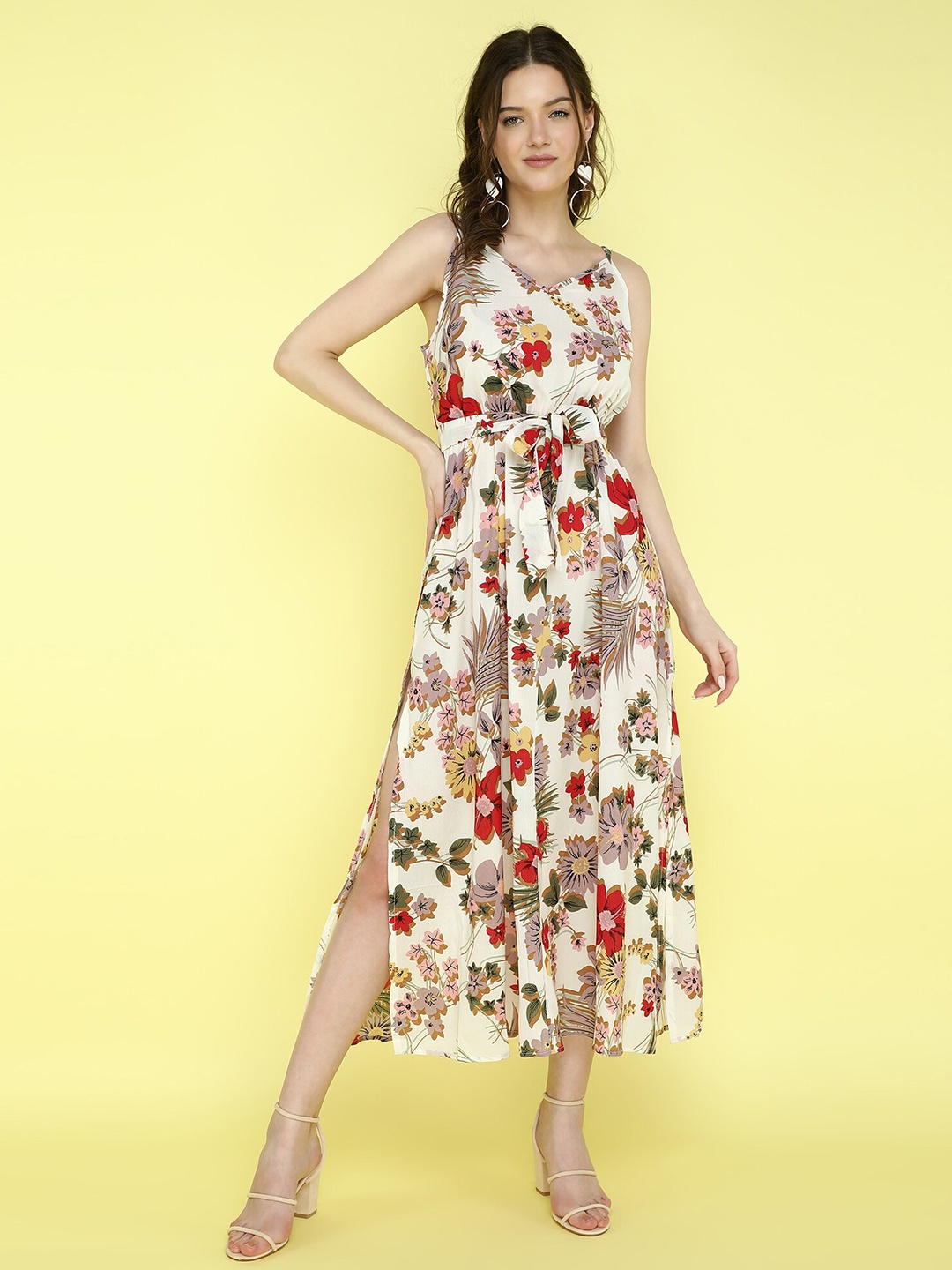 

LULU & SKY Floral Printed Fit & Flare Midi Dress, Off white