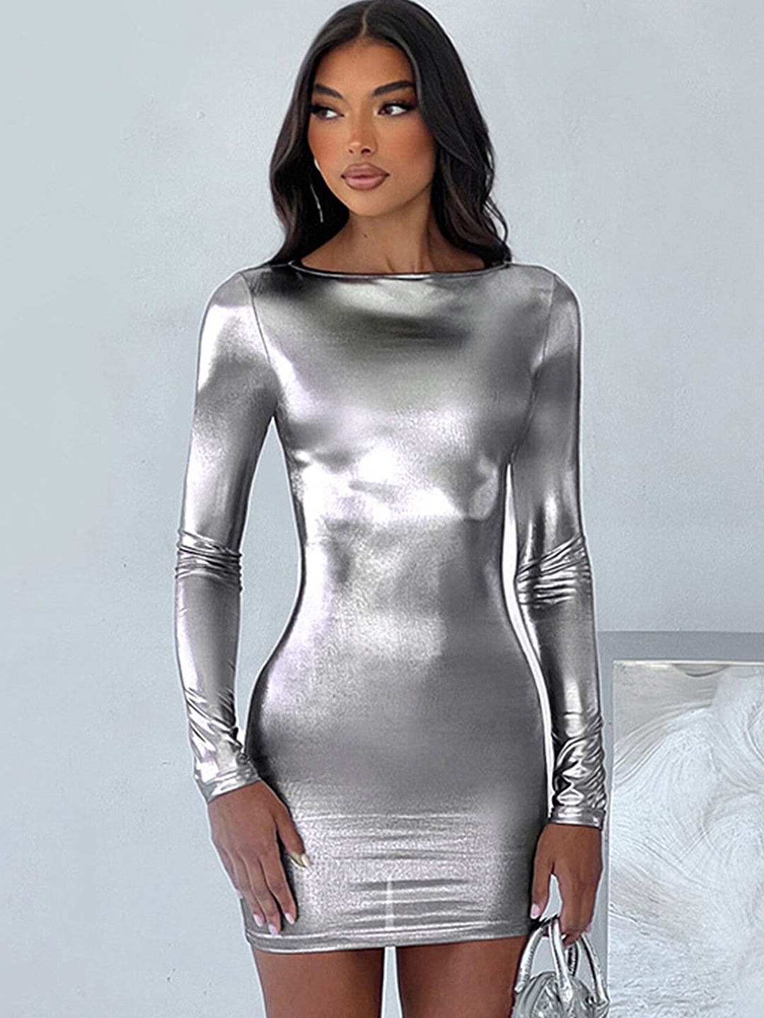 

LULU & SKY Boat Neck Long Sleeves Bodycon Dress, Grey