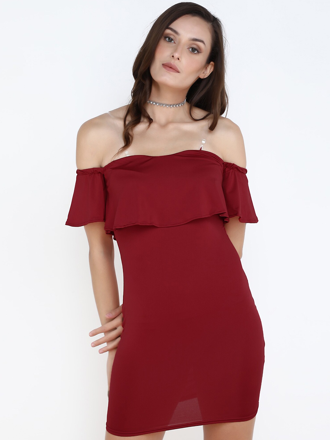 

LULU & SKY Off Shoulder Bodycon Mini Dress, Burgundy