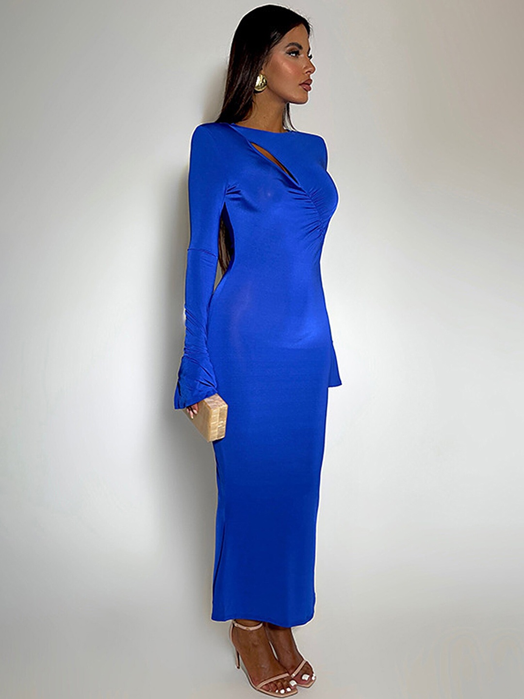 

LULU & SKY Round Neck Cut-Out Detailed Bodycon Maxi Dress, Blue