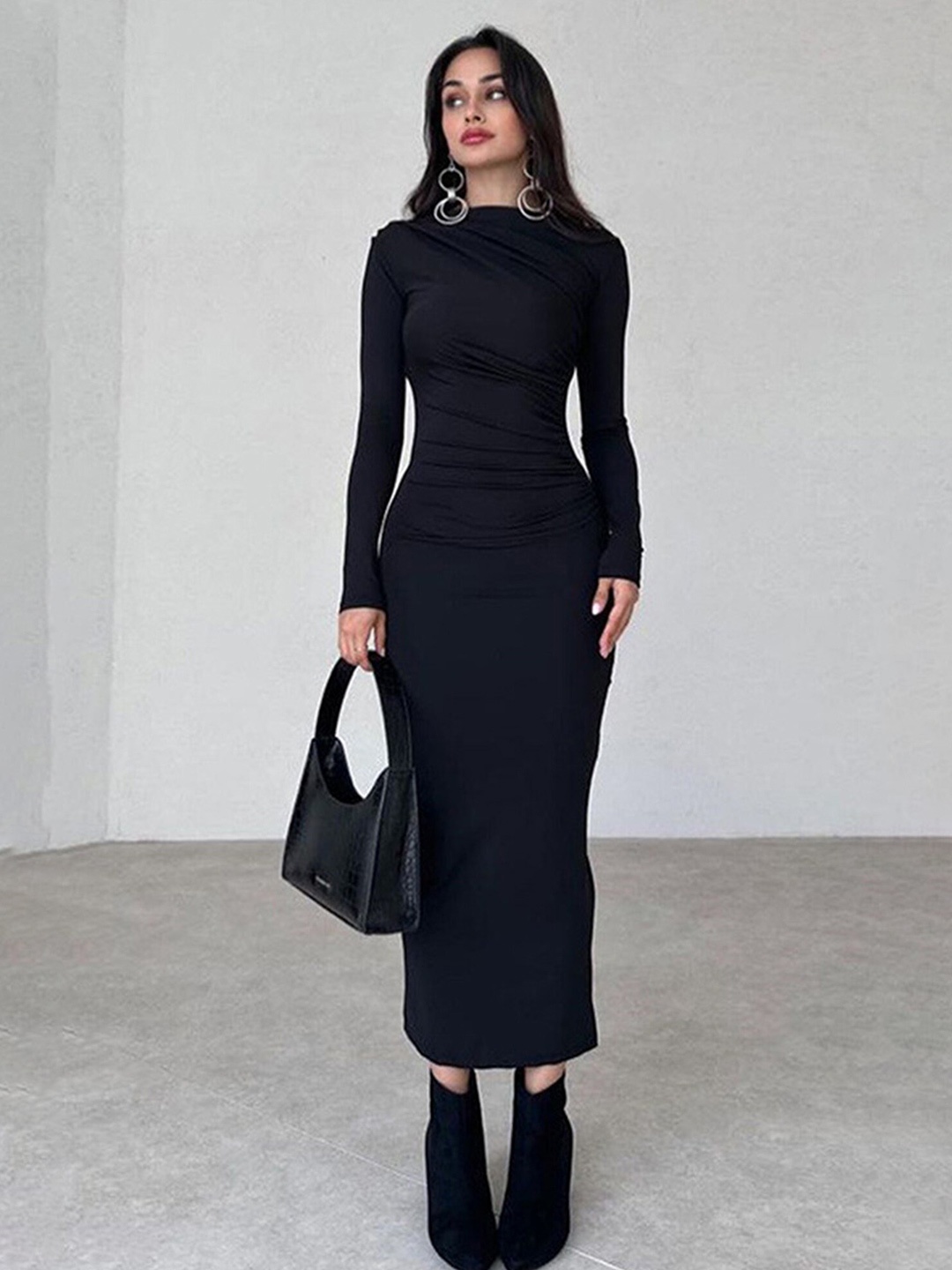 

LULU & SKY Gathered Bodycon Midi Dress, Black