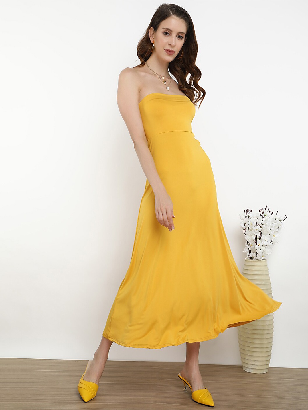 

LULU & SKY Strapless A-Line Midi Dress, Yellow