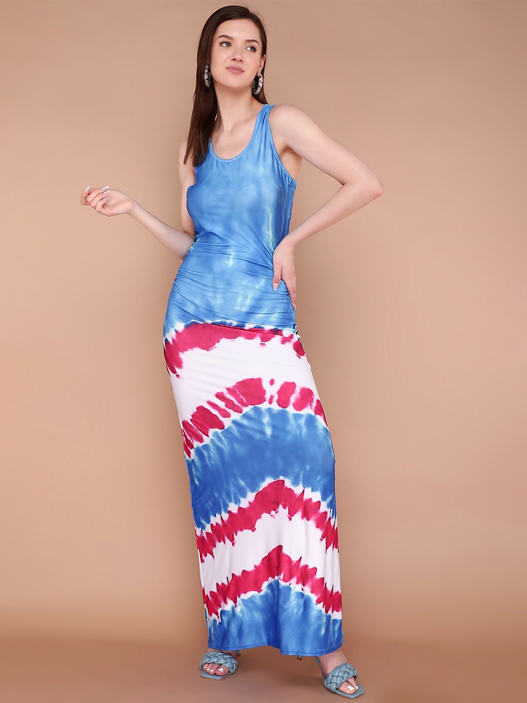 

LULU & SKY Tie and Dye Dyed Shoulder Straps Maxi Dress, Blue