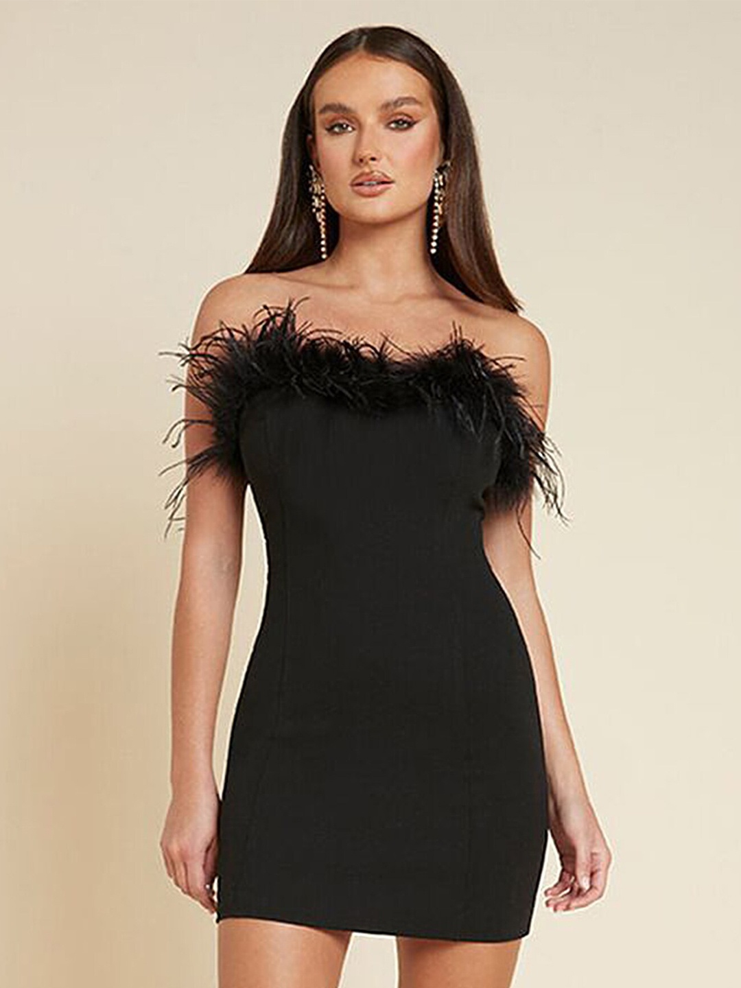 

LULU & SKY Fringed Strapless Sheath Mini Dress, Black