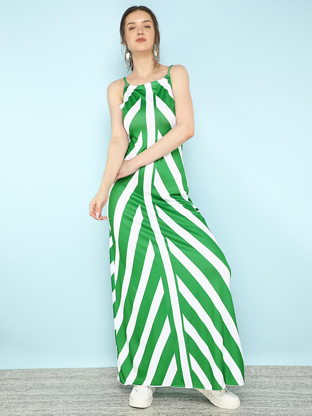 

LULU & SKY Striped Shoulder Straps Maxi Dress, Green